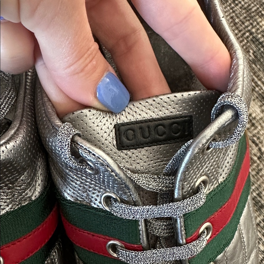Gucci mens trainers 170576 silver web low top 10G - Picture 6 of 9